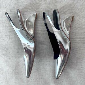Reformation Westlyn Closed Toe Wedge Silver 8 Kitten Heel